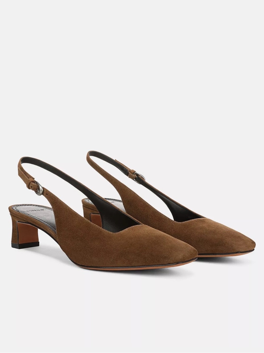 Vince Suede Slingback Low Block Heel Pumps
